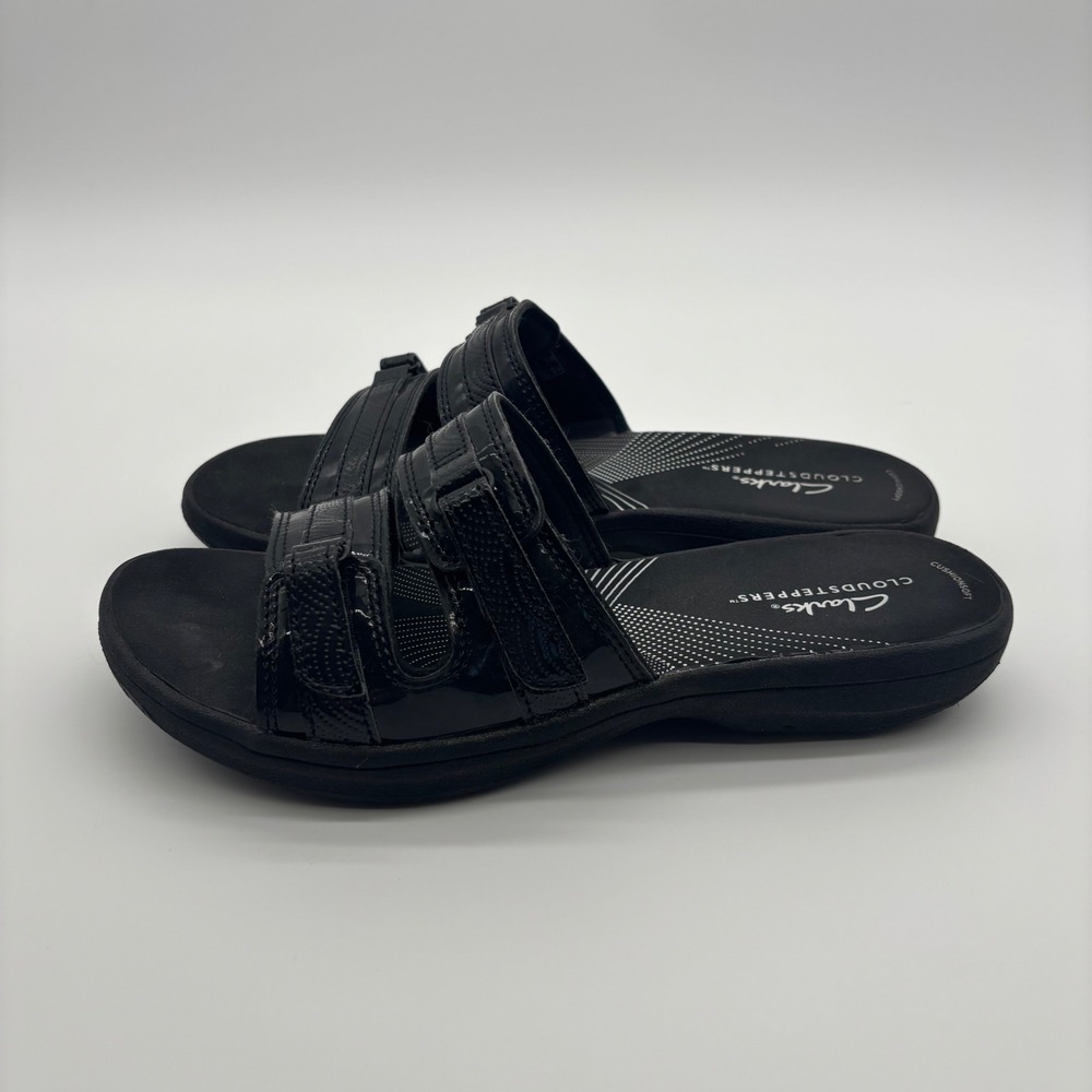 Clarks Cloudsteppers Slide Sandals Women 7 Black Arla Glison Adjustable Straps - Picture 5 of 13